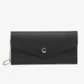 Black envelope long wallet portable PU leather coin purse card holder with gold snap and chain. - Black (Plain)