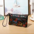 Floral Vintage Women Clutch Wallet Double Zipper Wristlet Purse For Daily Fashion - Zipper Style / Black
