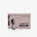 Pink oxford cloth coin purse with keychain and carabiner, compact card holder bag. - Pink