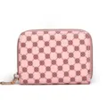 Pink PU leather zipper wallet with classic brown clover monogram pattern for daily use. - Pink Polka Dot