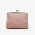 Pink leather kiss lock coin purse vintage clutch small wallet card holder for women girls - Pink