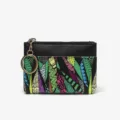 Small zipper coin purse with colorful geometric print and metal key ring, black finish. - Green (Irregular Pattern on Each)
