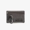 Dark grey oxford cloth coin purse with zipper, key ring, and carabiner. Waterproof card bag. - Coffee