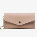 Elegant long envelope wallet in mauve pink with gold snap button, chain and key ring. - Pink (Plain)