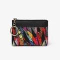 Colorful geometric print small coin purse with key ring, stylish portable mini zipper wallet for daily. - Red (Irregular Pattern on Each)