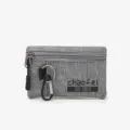 Grey oxford cloth coin purse card holder with zipper and keyring for portable daily use now. - Silver