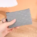 Grey waterproof coin purse card holder with bone pattern and keychain ring for daily use. - Gray