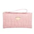 Pink crocodile pattern PU leather wristlet wallet for women clutch bag with metal accent strap. - Pink