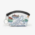 Women coin purse portable cute mini wallet with key ring Balaton map print zipper change bag - White Pattern