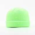 Neon green knit beanie for men and women, stylish solid color winter warm casual melon cap. - Fluorescent Green