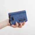 Blue denim oxford cloth coin purse portable card holder with key ring and zipper pocket - Blue