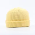 Yellow knit beanie cap for men and women, minimalist solid color winter warm hat. - Light Yellow