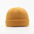 Mustard yellow knit beanie hat for men and women, warm winter roll up miki cap solid. - Turmeric