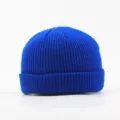 Solid blue knitted dockworker cap, minimalist autumn winter warm casual beanie hat for men women. - Sapphire Blue