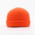 Orange knit beanie hat, winter solid color short fisherman cap, cozy warm retro style. - Bright Orange