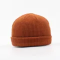 Solid color knitted docker hat for autumn and winter, warm casual retro roll brim beanie. - Caramel color