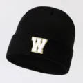 Black Fashion Letter W Patch Knit Beanie Hat Winter Warm Casual Streetwear Unisex Cap - Adjustable / Letter W