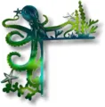 Detailansicht der kunstvollen Metall Oktopus Türrahmen Dekoration mit Korallenelementen - 1 Stück / Oktopus