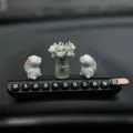 Bonita tarjeta de aparcamiento temporal de coche con conejitos flocado y florero decorativo. - Placa de aparcamiento de aromaterapia negra con 2 conejos que huelen flores y florero de jazmín blanco