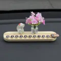 Tarjeta de estacionamiento temporal de coche de conejo lindo, adorno creativo de placa. - [Tarjeta de estacionamiento de aromaterapia blanca] Conejo oliendo flores + jarrón de flores de durazno violetas y blancas