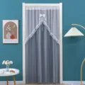 Double-layer lace door curtain with bow partition curtain for bedroom home decoration grey style - 90x200cm / Gray