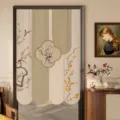 Moderne chinesische Türvorhang, künstlerischer Blumenprint Trennvorhang für Privatsphäre. - 70x120cm mit Stange / Schmetterling Flug