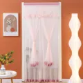 Tenda da porta in pizzo rosa divisorio a rete per camera da letto privacy decorativo - Tenda per tutte le stagioni antizanzare 90 * 200 cm / Garza a doppio strato rosa raccolto abbondante con velcro e asta