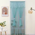 Elegante tenda per porta in pizzo turchese zanzariera divisoria decorativa da camera. - Tenda per tutte le stagioni antizanzare 90 * 200 cm / Garza a doppio strato verde raccolto con velcro e asta