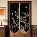 Nieuwe Chinese stijl gedeeld deurordijn met elegante bloemen en vogelprint voor kamerverdeling. - 70*120 met telescopische stang / Rotsen & pioenroos - Gevormd deurgordijn met zwarte kwastjes