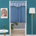Blue lace door curtain half curtain with floral embroidery and tassel fringe for room partition - 90*120cm / Double Layer Opaque / Blue