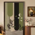 Tenda per porta con stampa di uccelli geometrici stile cinese moderno divisorio stanza - 95x150cm con asta / Cigni in volo