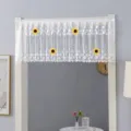 White lace valance curtain with yellow sunflower embroidery for home kitchen door partition. - Meteor Shower Sunflower