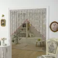 French lace door curtain, retro short curtain partition, floral embroidery detail scene. - Flower Shadow Gray Purple