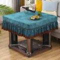 Square mahjong table cloth cover dustproof velvet table protector with elegant ruffles and decor - 95*95cm / Green Checkerboard