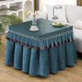 Thickened quilted rectangular table cover for winter heating table, waterproof and anti-scald design. - 70*70*H 68cm / Padded Blue Dutch Velvet Waterproof Cover with Skirt