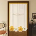 Cream style door curtain with floral print and English text, punch-free partition privacy half curtain. - 90*120cm / Amber