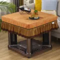 Square table cover with decorative skirt, anti-dust protector for coffee table or mahjong table. - 95*95cm / Checkered Orange