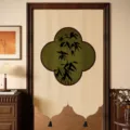 Nieuw Chinees stijl deur gordijn gesplitst scheidingsgordijn met bamboe print en kwastjes - Bloemenmuur groene bamboe - onregelmatig deurgordijn met zwarte kwastjes