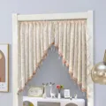 French pastoral style lace half curtain, beautiful floral mesh door curtain for home decor. - Starry Beige with Telescopic Rod