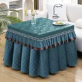 Winter gesteppte Heiztisch Abdeckung dunkelgrün rechteckig thermisch Tischdecke Wohnzimmer - 70*70*H 68cm / Gesteppter holländischer Samt Blau Rock mit floraler wasserdichter Abdeckung