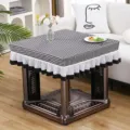 Detailed view of square heating table cover featuring classic black and white gingham pattern. - 70*70 cm Table Cover / Houndstooth Black Lid