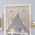 Detailed view of French vintage lace door curtain with cherry decor and elegant tassels. - Starry Cherry Beige with Telescopic Rod