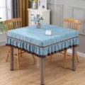 Square tablecloth mahjong table cover dustproof cover light luxury blue fabric detail view - 100*100cm / Blue Gold