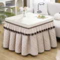 Rectangle thermal table cover thickened quilted heating table cloth winter home decor - 70*70*H 68cm / Quilted Dutch Velvet Beige Skirt with Floral Waterproof Cover