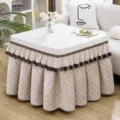 Verdichtete warme Winter Tischdecke gesteppt staubdicht Heiztisch Abdeckung mit Rüschen - 70*70*H 68cm / Gesteppter holländischer Samt Beige Rock mit floraler wasserdichter Abdeckung