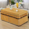 Quilted rectangular heating table cover with elegant brown ruffles, cozy winter home decor detail. - 80*138*68cm / 12-Piece Soft Diamond Orange