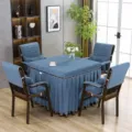 Gesteppte quadratische Tischabdeckung Set mit Stuhlbezügen, warme Wintertischdecke für Zuhause. - 90*90*76 cm Tischhusse / Gesteppt Blau Allwetter-Universal