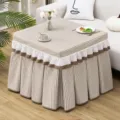 Brown and white checkered square table cover with ruffled skirt, cozy living room decor style. - 70*70*H 68cm / All-Season Houndstooth Beige