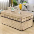 Quilted winter heating table cover, thick rectangular coffee table skirt with ruffles. - 12-Piece Soft Diamond Beige