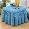 Winter thickened flannel square heating table cover with pleated skirt and embroidered details. - Sky Blue Embroidered Chenille
